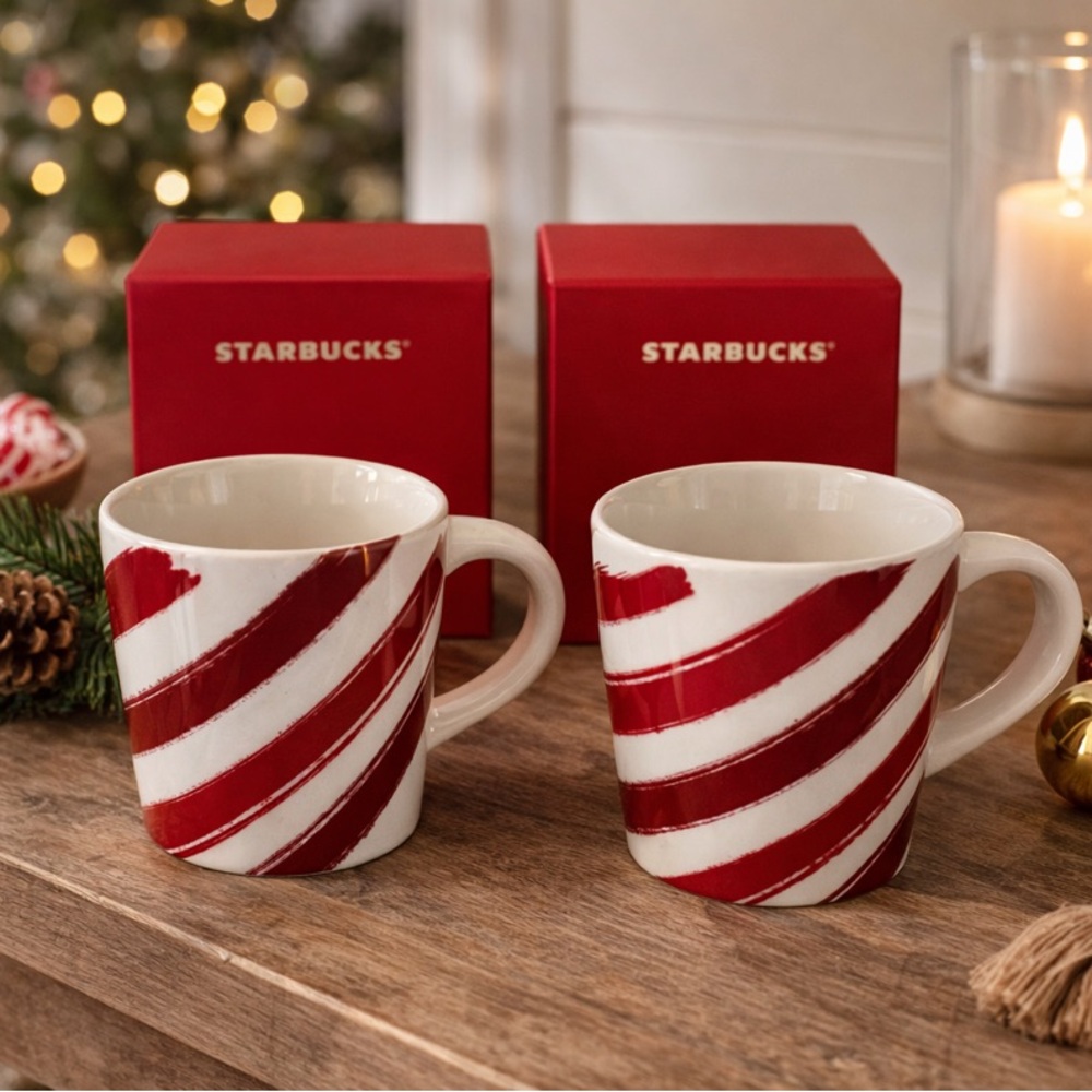 Starbucks 2014 Demitasse 3 Oz Christmas Mug Red Stripes Espresso Cup Set